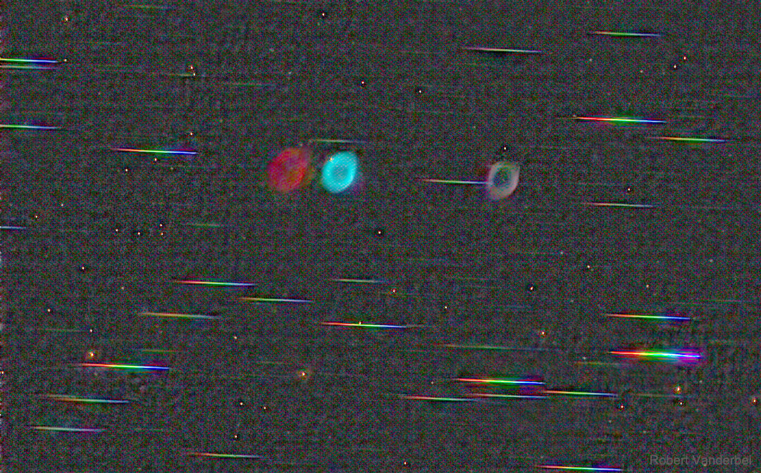 The picture shows the several images of the Ring Nebula separated by 
their colours. 
Please see the explanation for more detailed information.